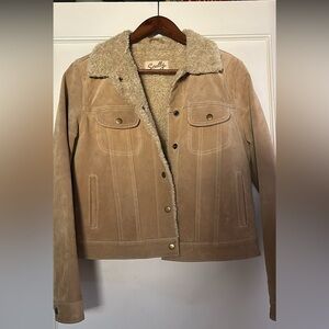 Scully Tan Leather Jacket with Shearling Collar